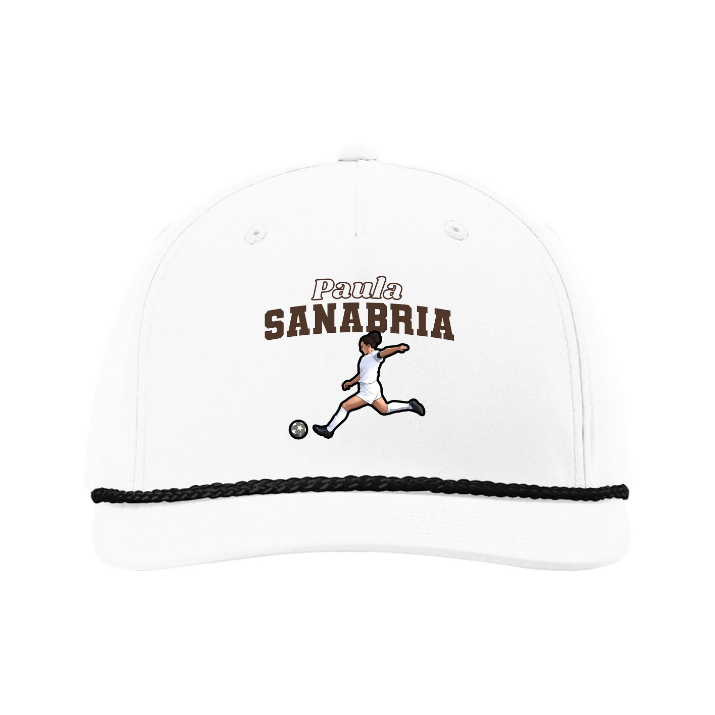 Five-Panel Classic Rope Cap — Name Arch in White