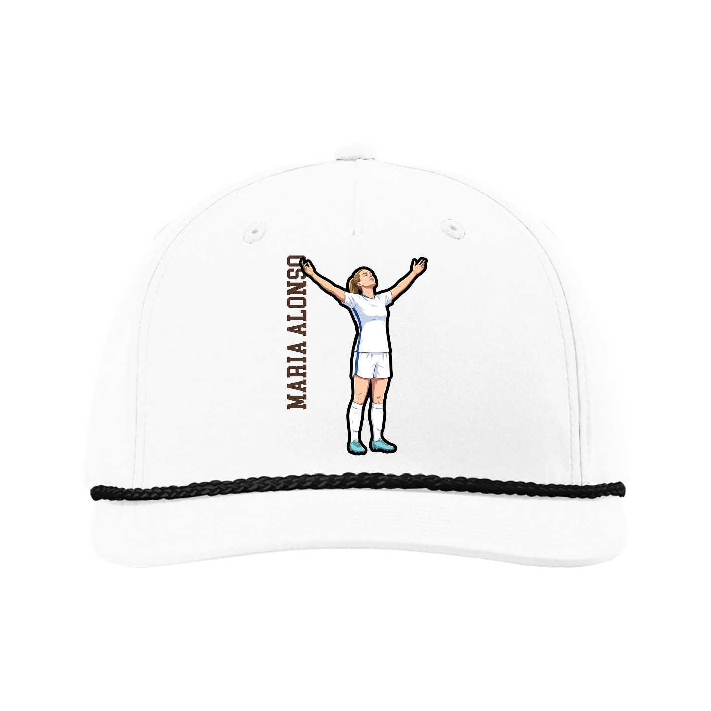 Five-Panel Classic Rope Cap — Name Vertical in White
