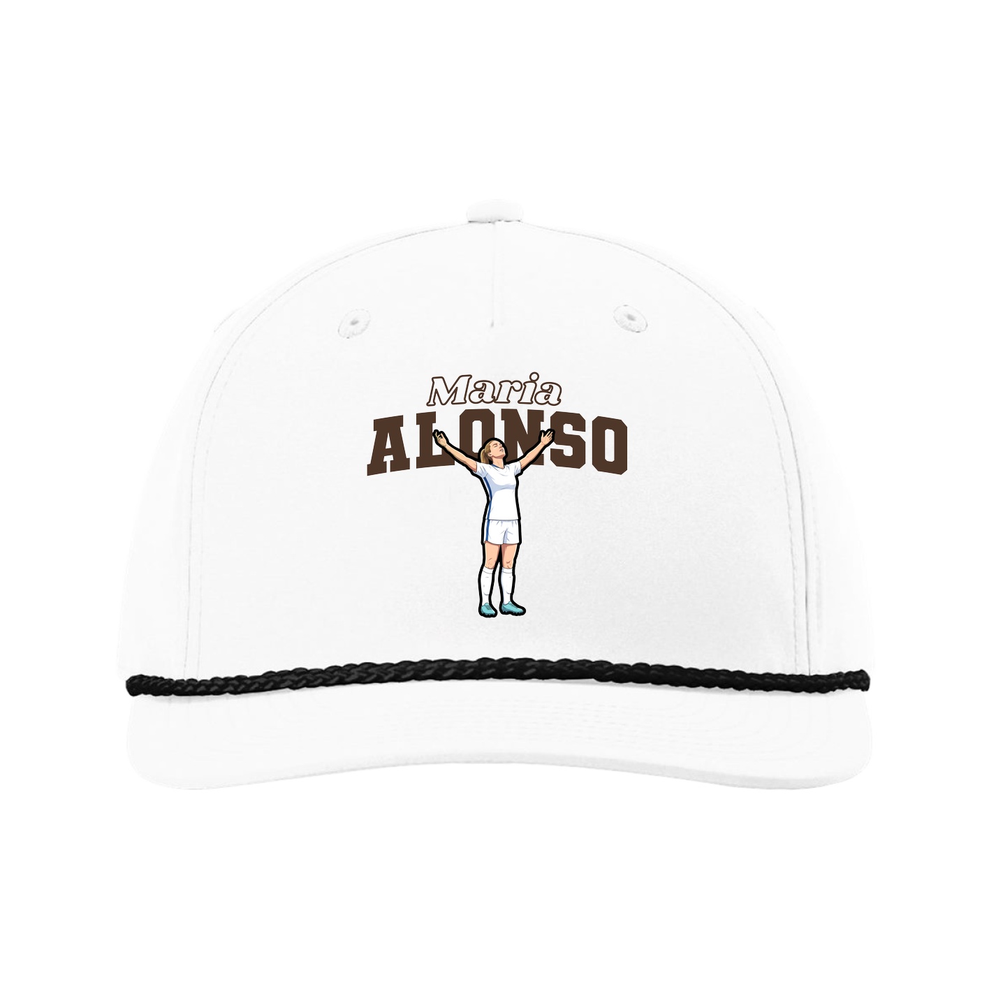 Five-Panel Classic Rope Cap — Name Arch in White