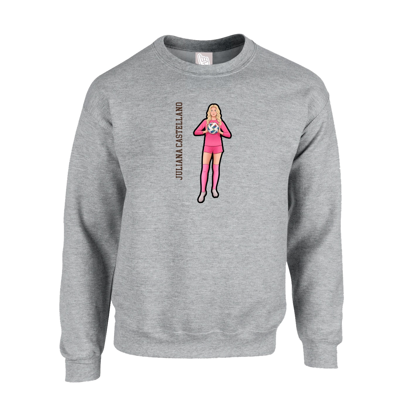 Fleece Crew — Name Vertical in Grey
