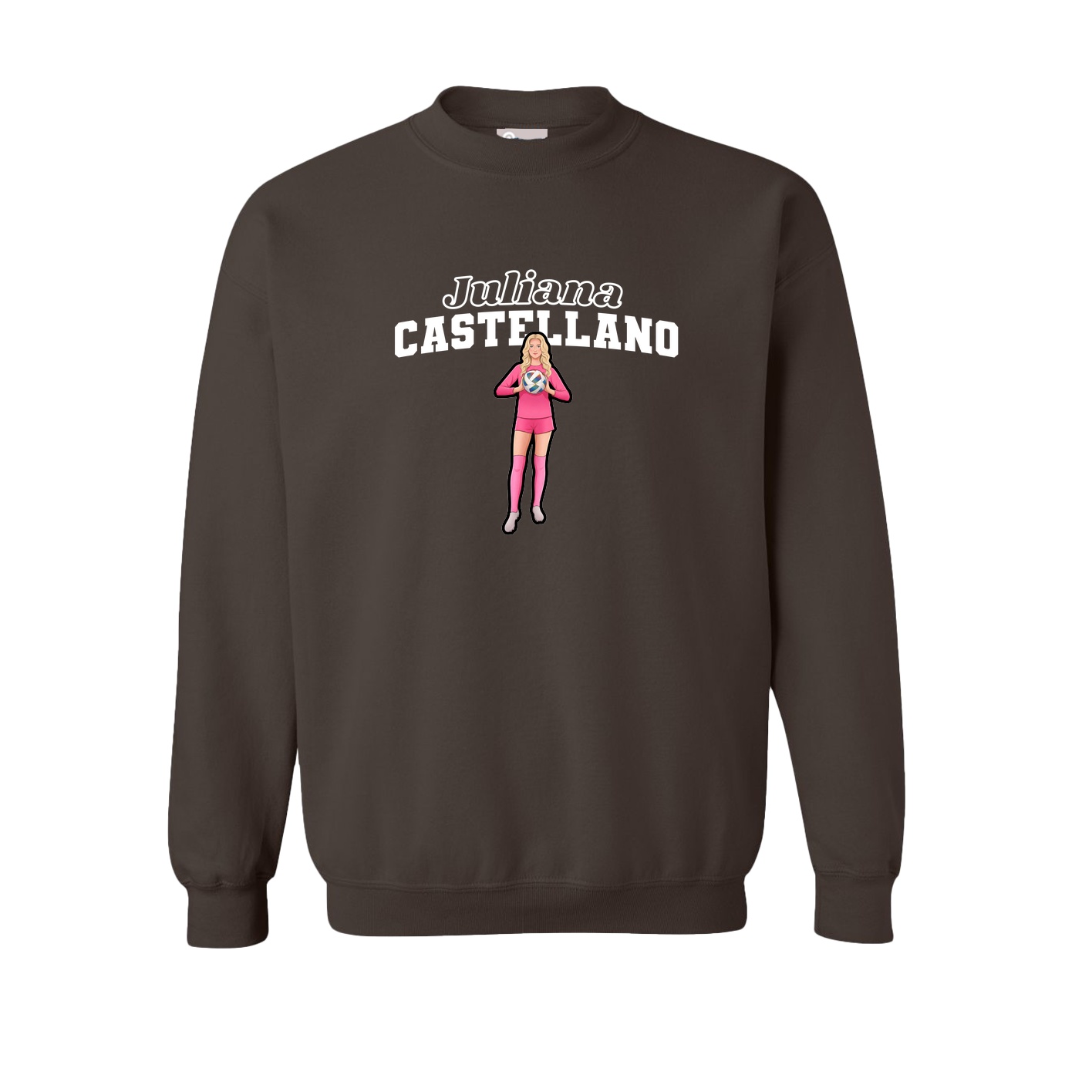 Fleece Crew — Name Arch in Brown