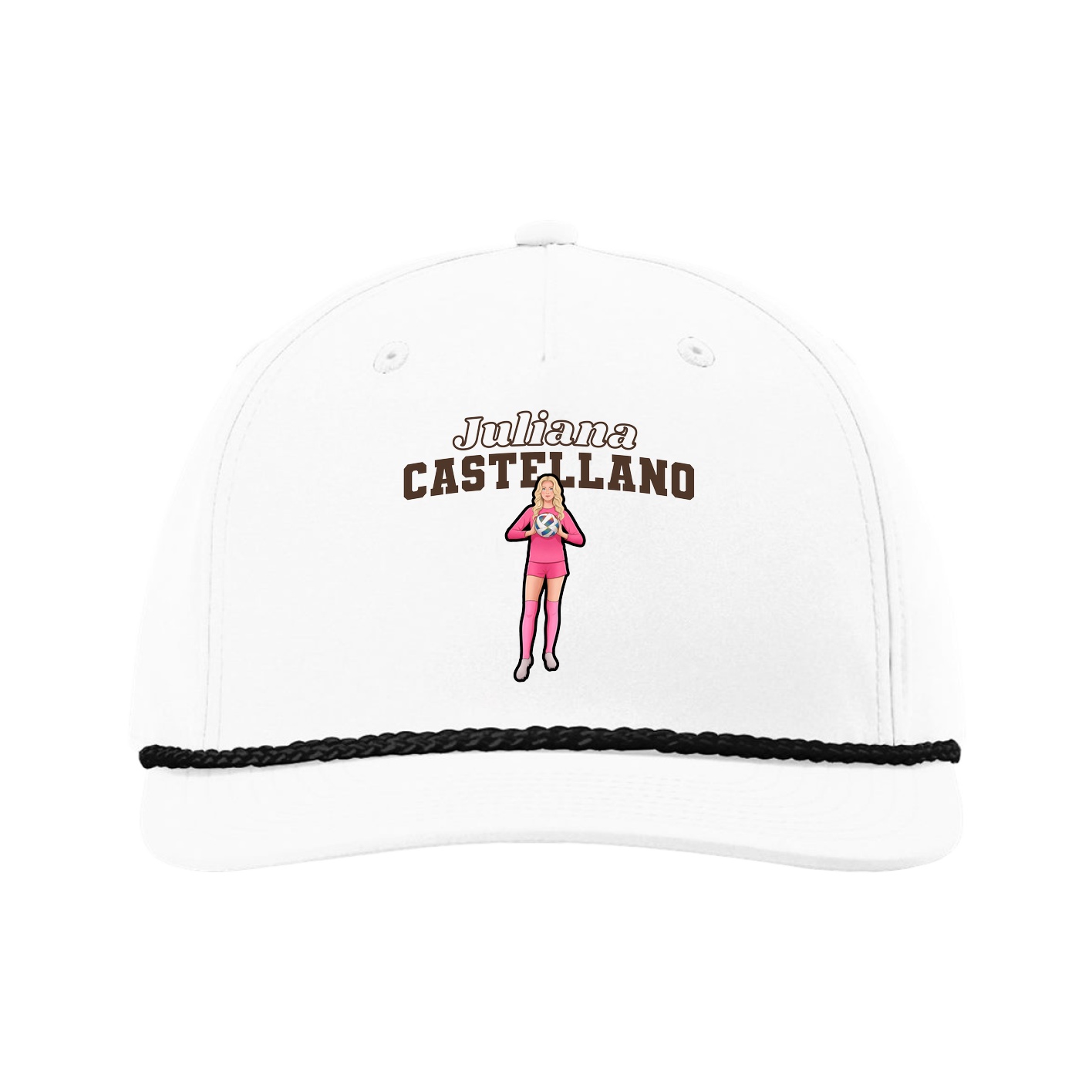 Five-Panel Classic Rope Cap — Name Arch in White