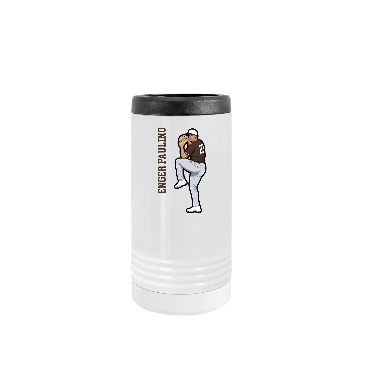 Slim Beverage Holder — Name Vertical in White