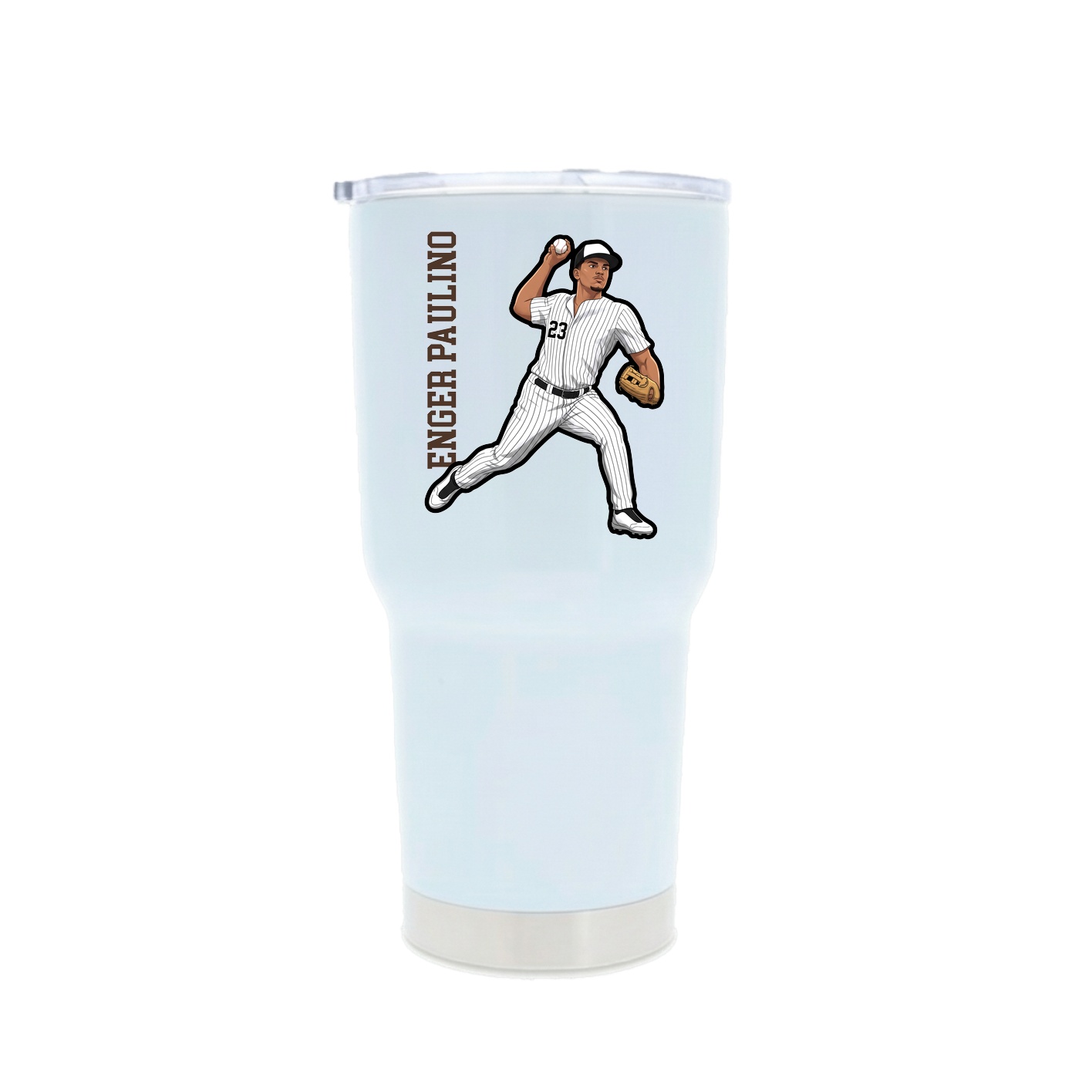 30oz Stainless Steel Tumbler — Name Vertical in White