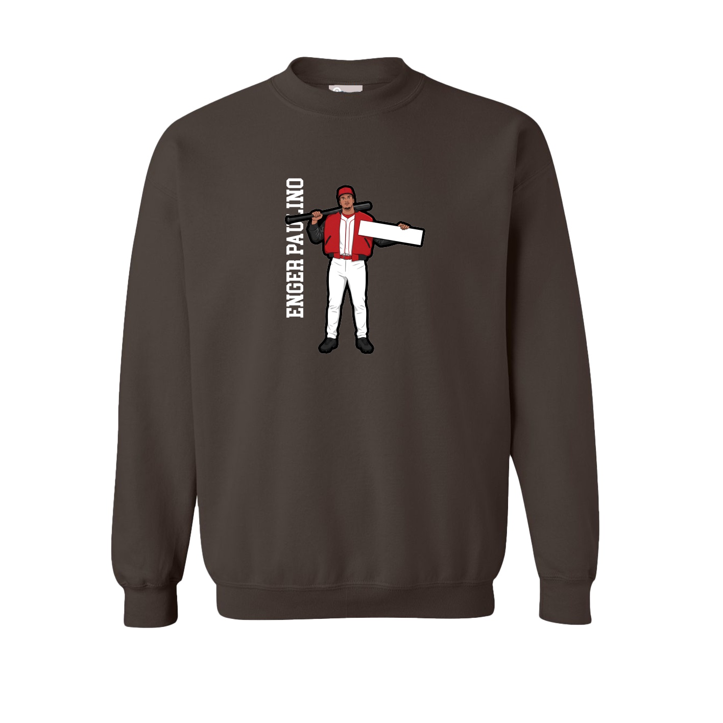 Fleece Crew — Name Vertical in Brown