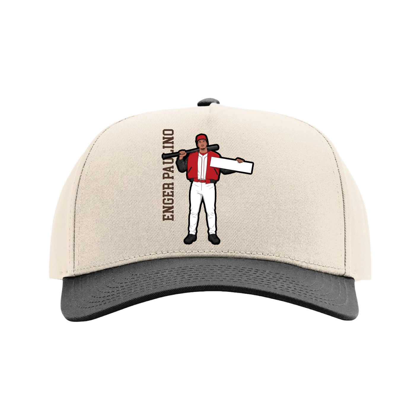Full Fabric Five-Panel Champ Cap — Name Vertical in Cream/Black