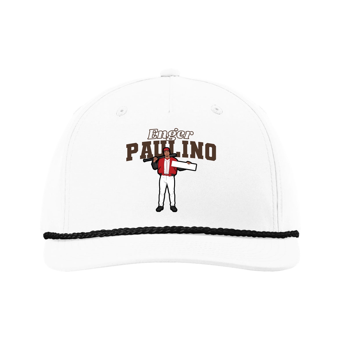 Five-Panel Classic Rope Cap — Name Arch in White