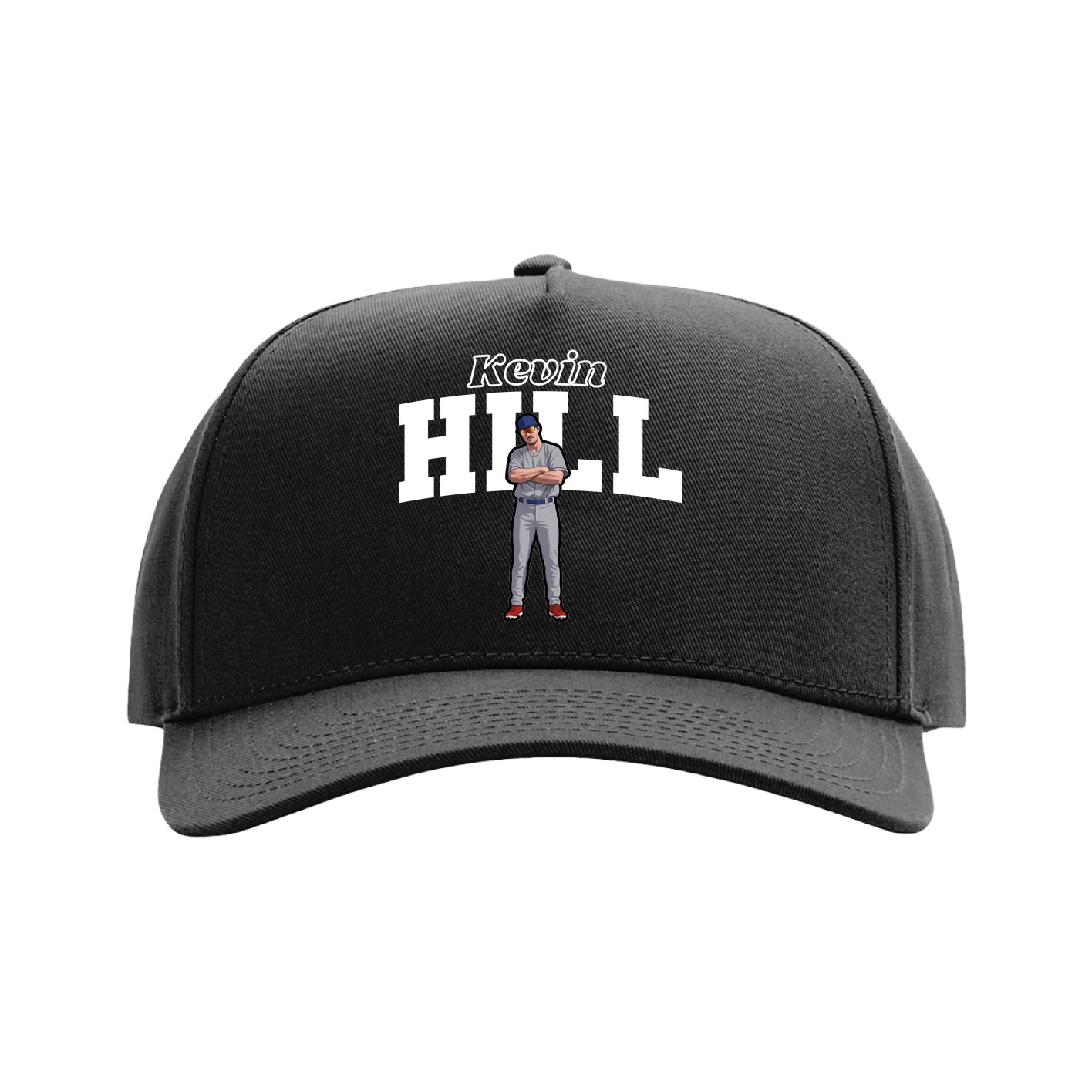 Full Fabric Five-Panel Champ Cap — Name Arch in Black