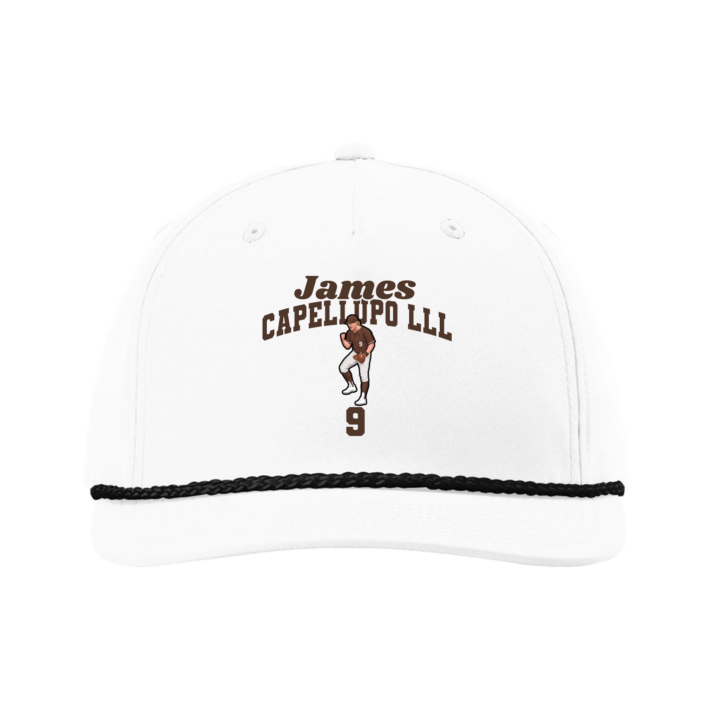 Five-Panel Classic Rope Cap — Signature Arch in White