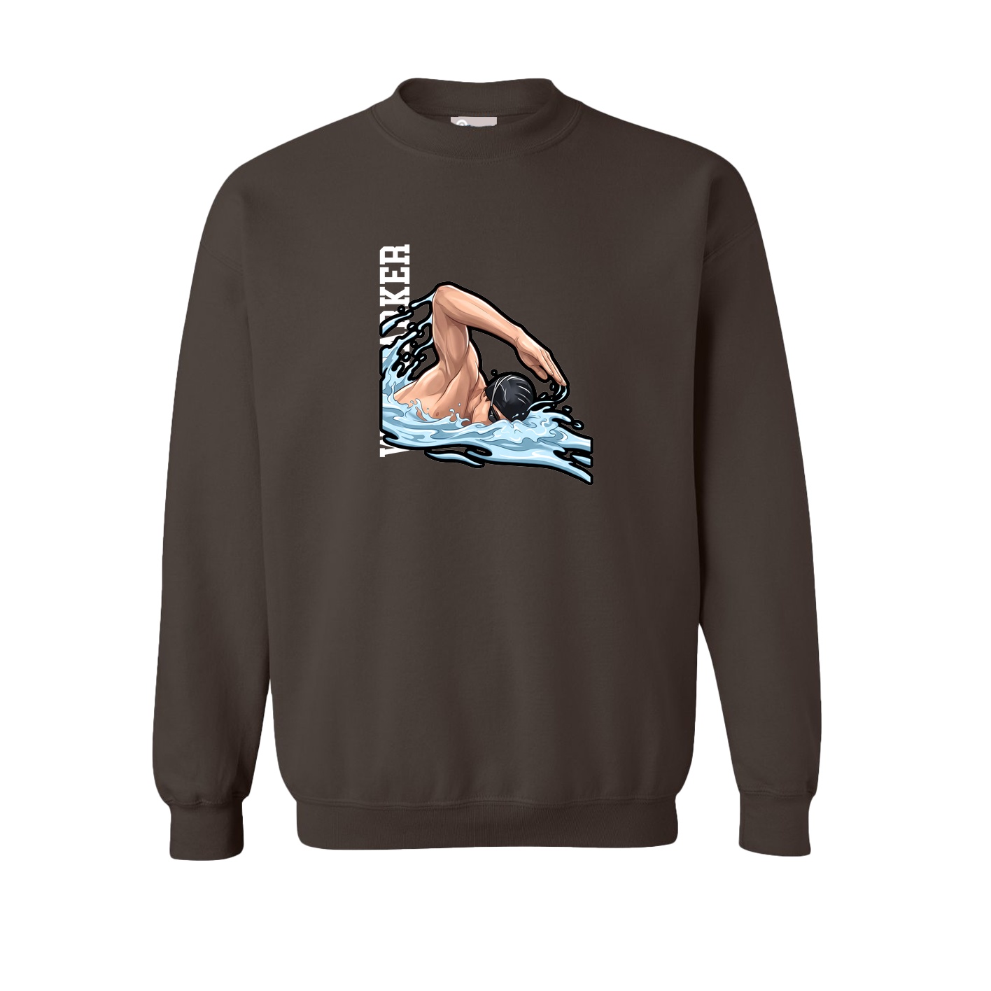 Fleece Crew — Name Vertical in Brown
