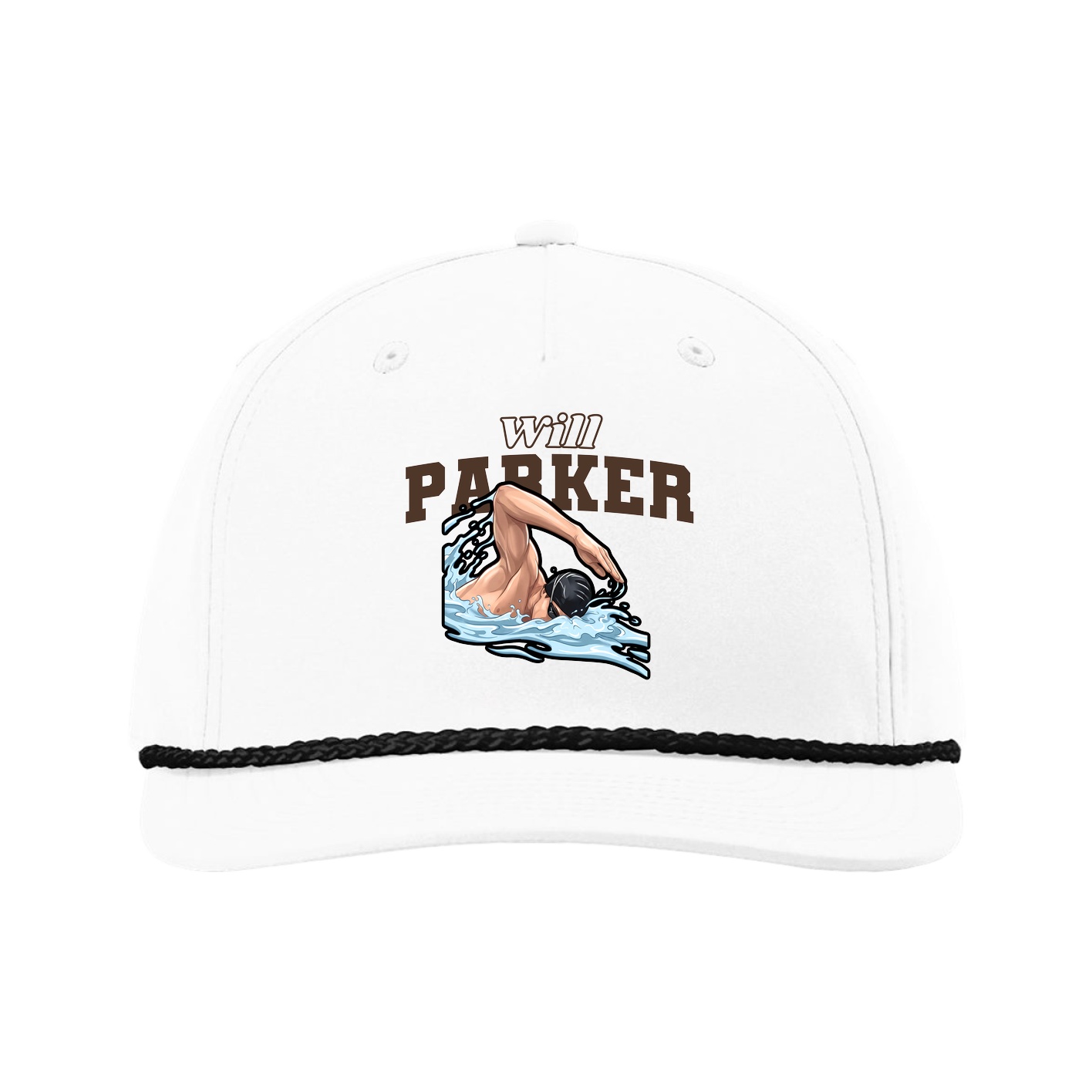 Five-Panel Classic Rope Cap — Name Arch in White