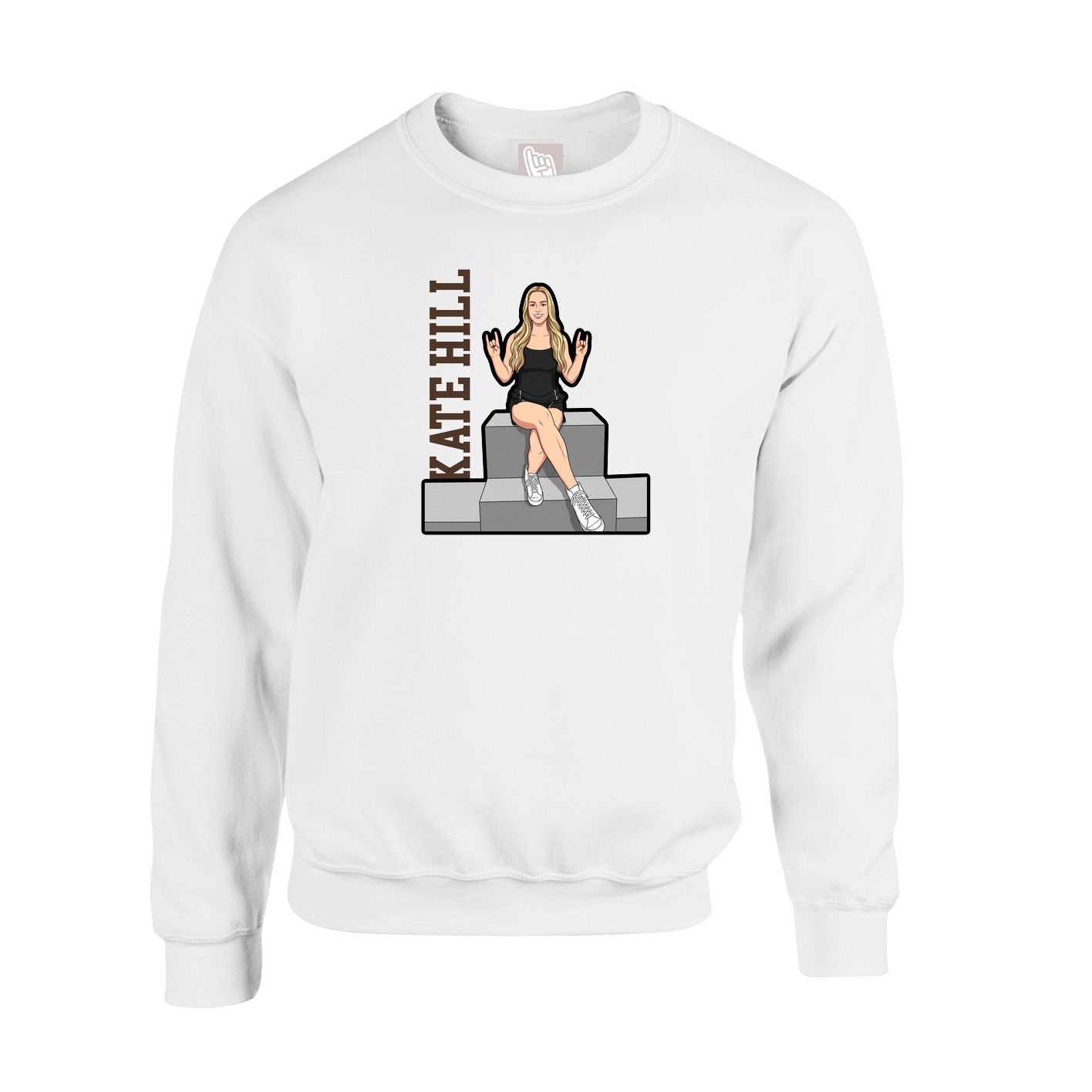 Fleece Crew — Name Vertical in White