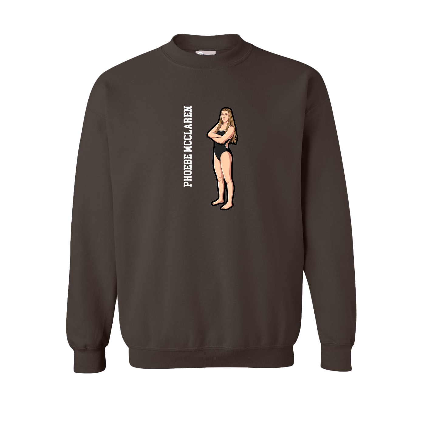 Fleece Crew — Name Vertical in Brown