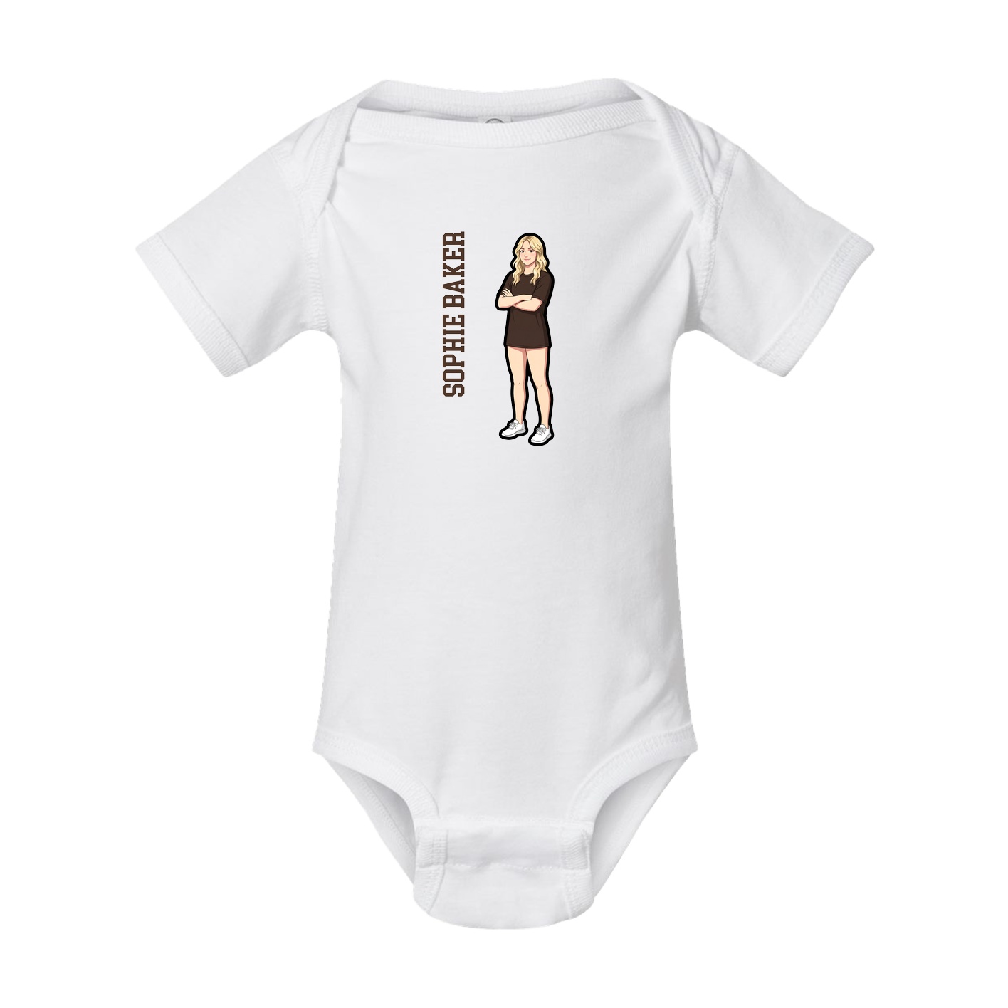 Baby Onesie — Name Vertical in White