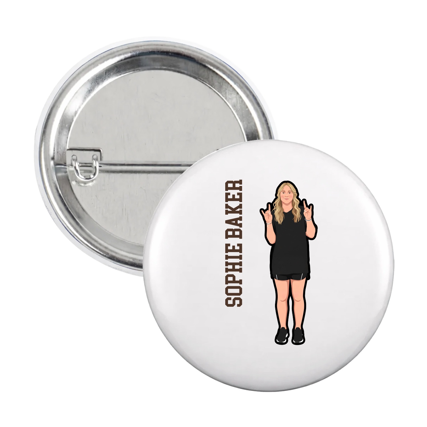 Game Day Button — Name Vertical in White