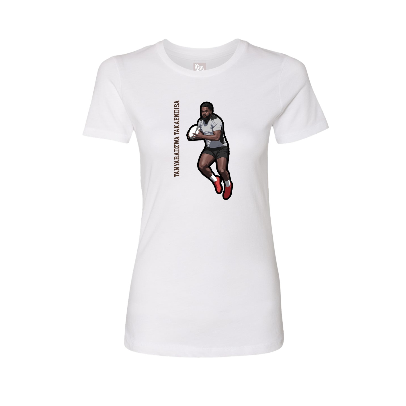 Fitted Women's Tee — Name Vertical in White