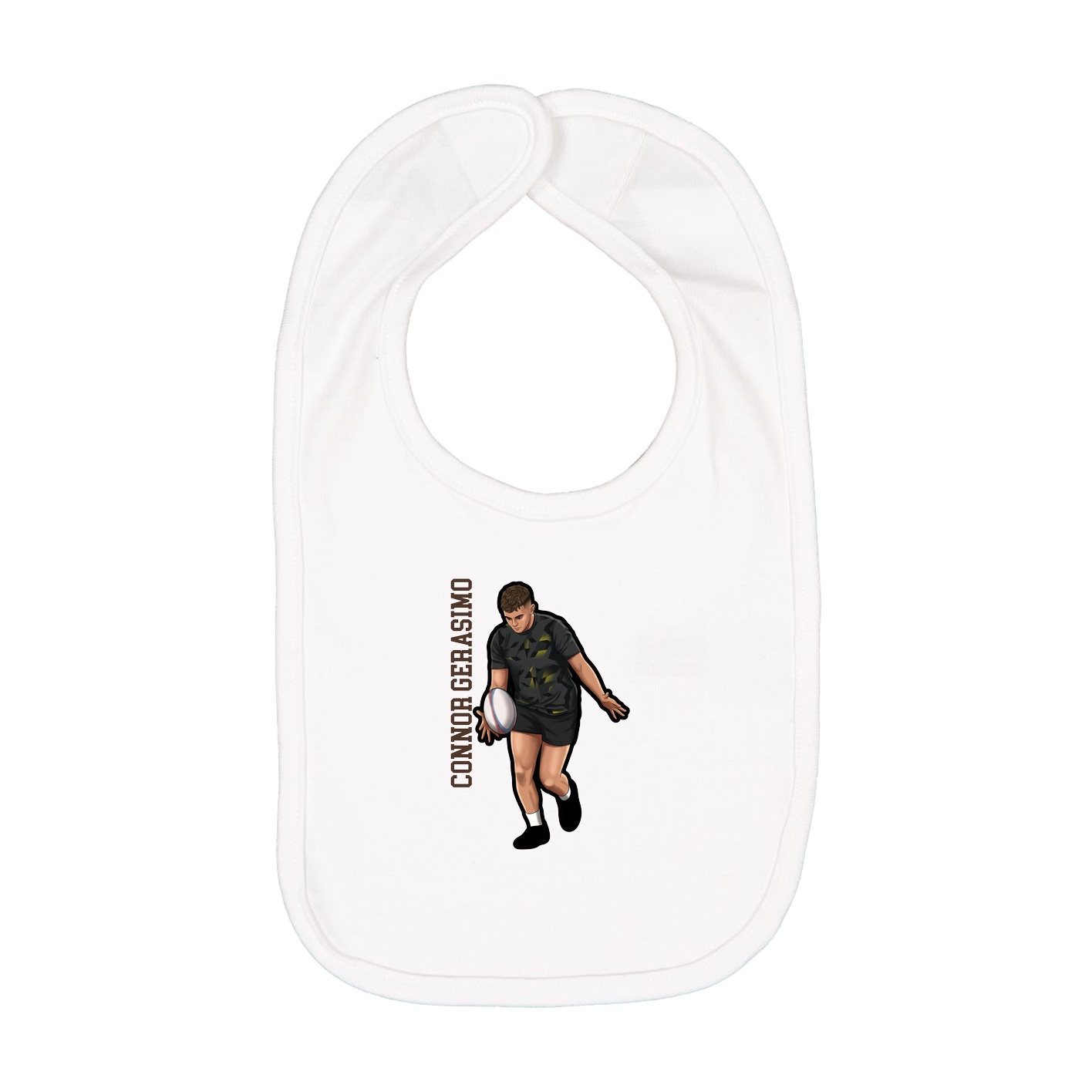 Infant Bib — Name Vertical in White