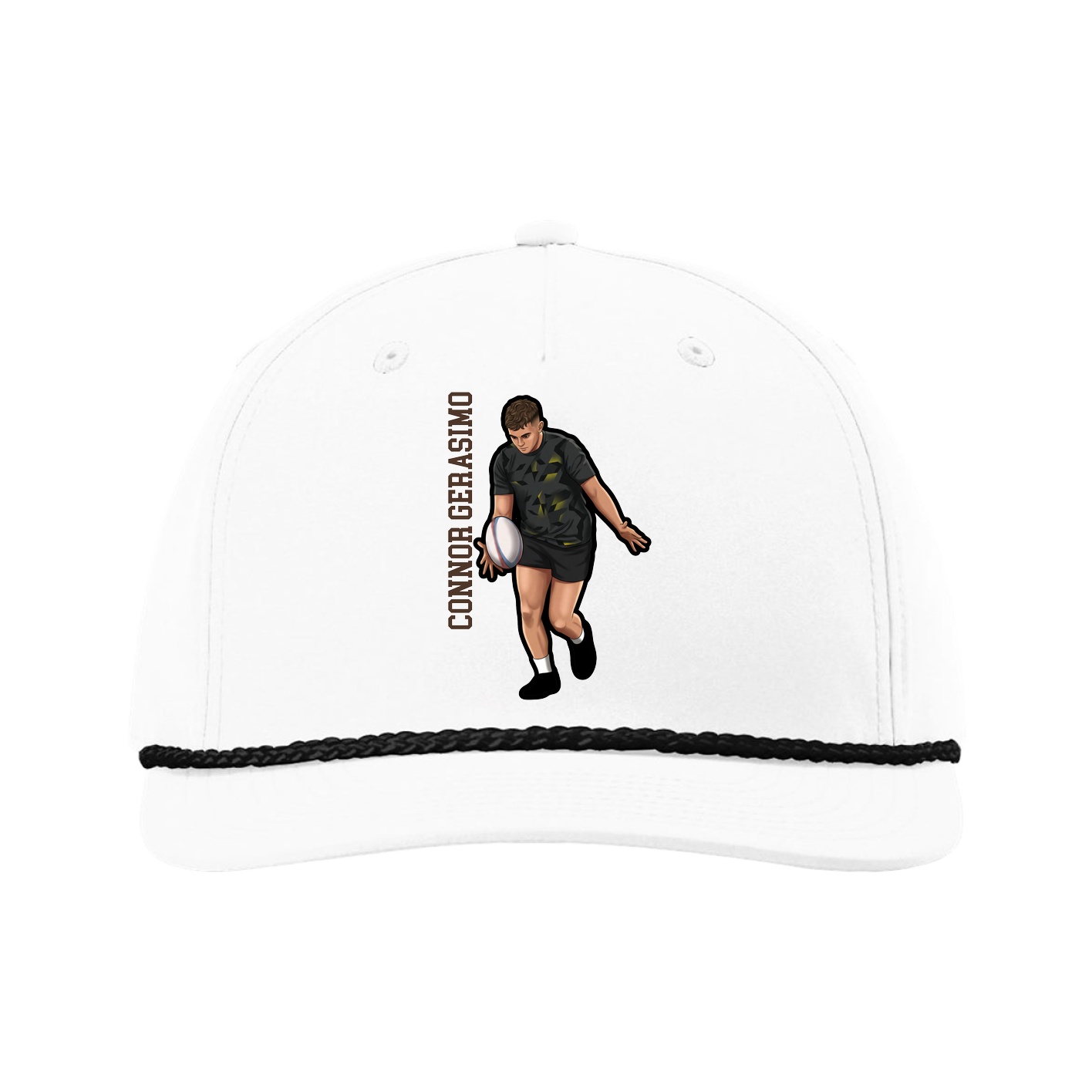 Five-Panel Classic Rope Cap — Name Vertical in White