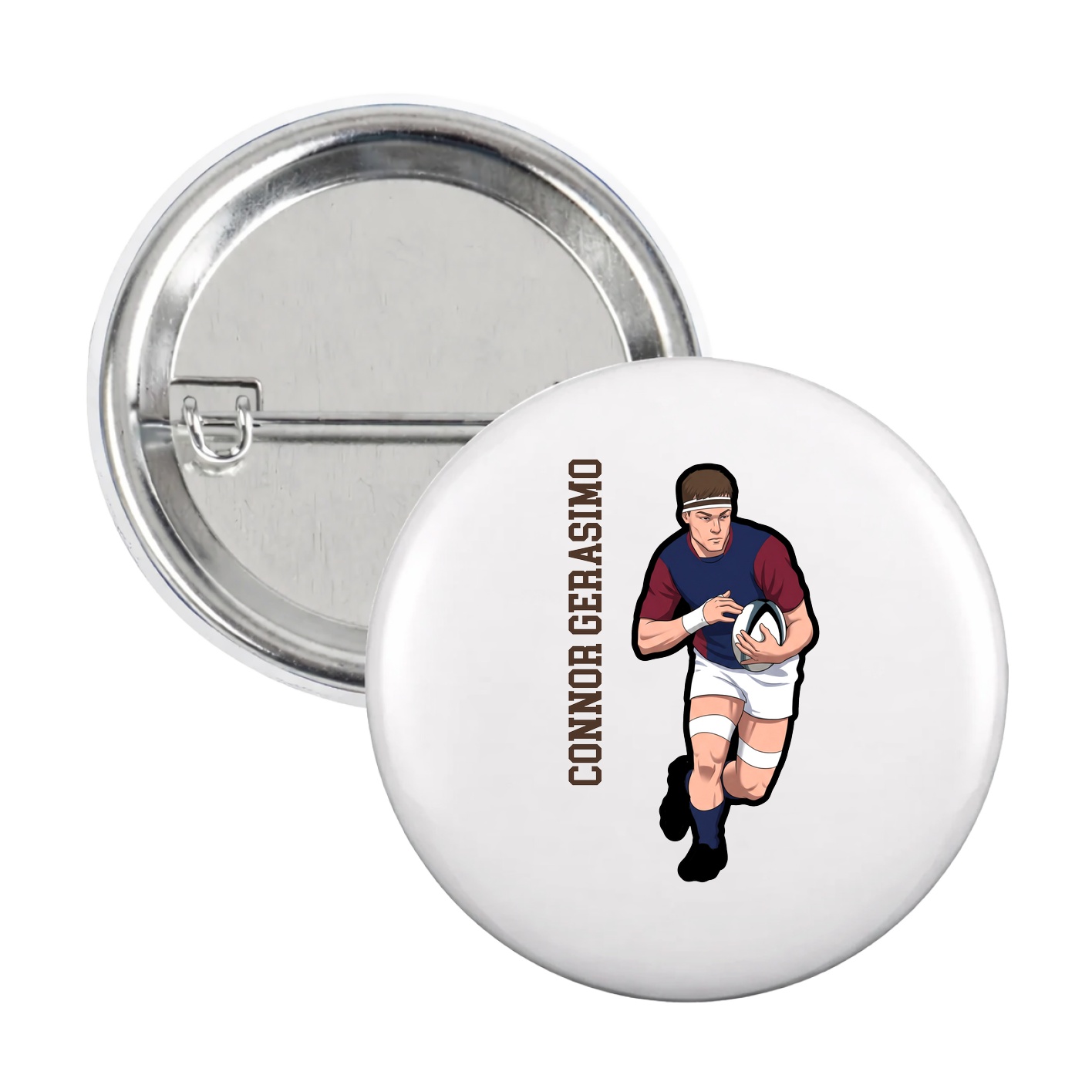 Game Day Button — Name Vertical in White