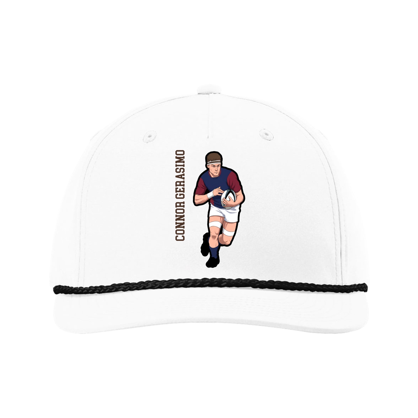 Five-Panel Classic Rope Cap — Name Vertical in White
