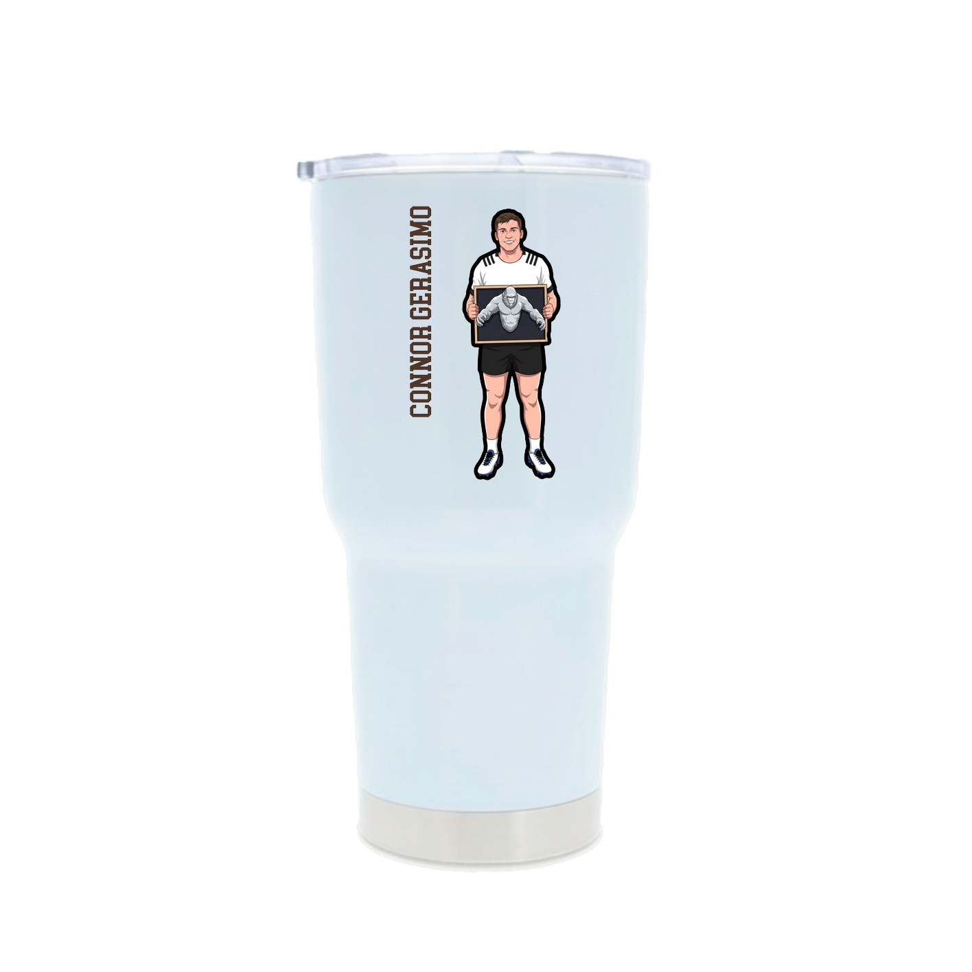 30oz Stainless Steel Tumbler — Name Vertical in White