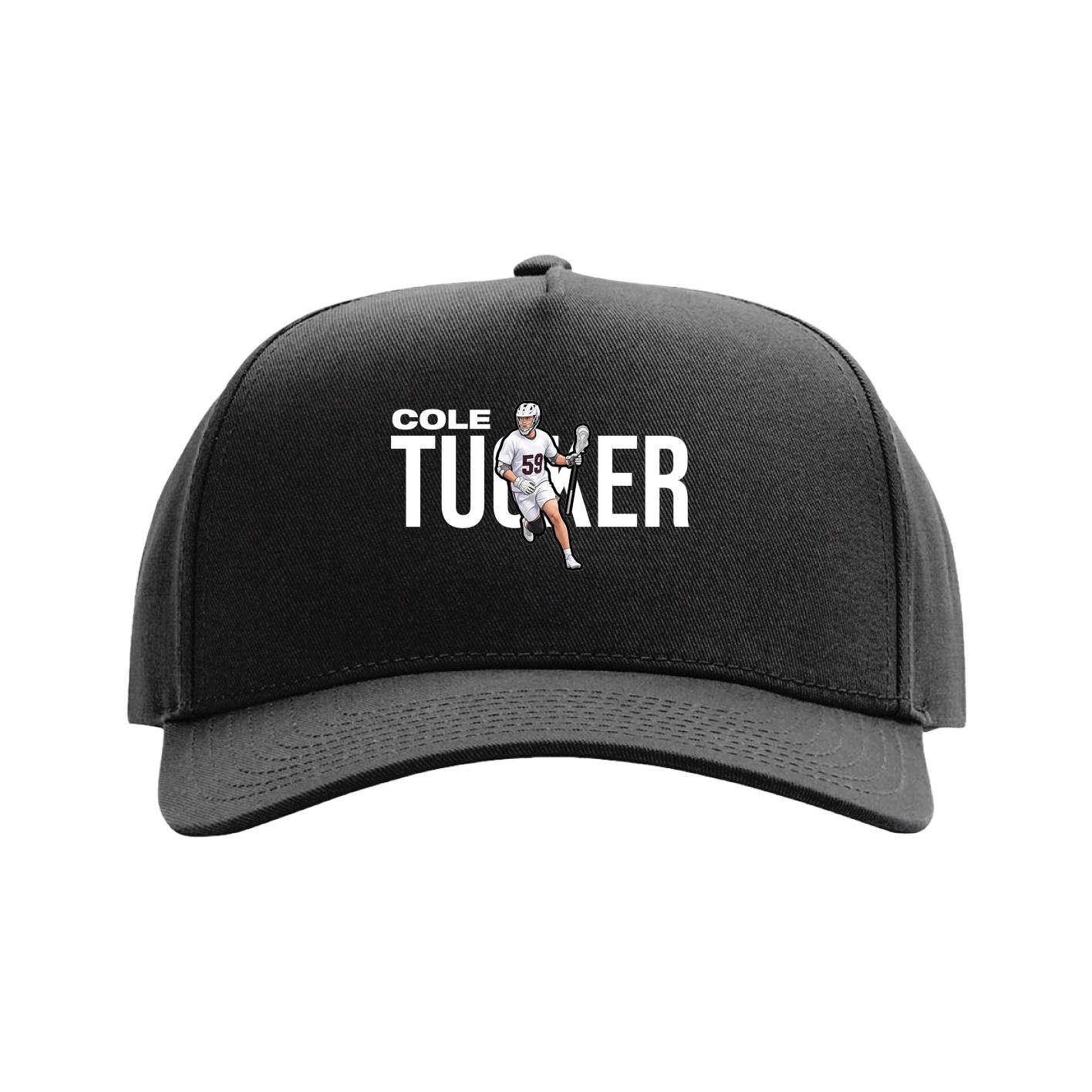 Full Fabric Five-Panel Champ Cap — Player Name in Black