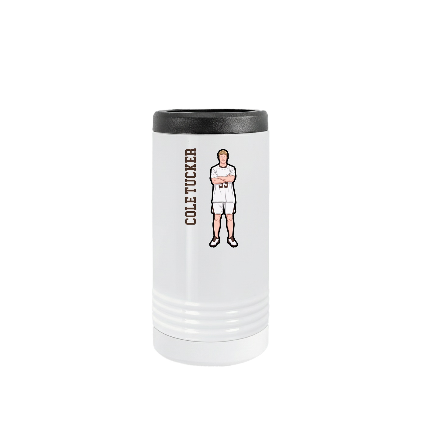 Slim Beverage Holder — Name Vertical in White