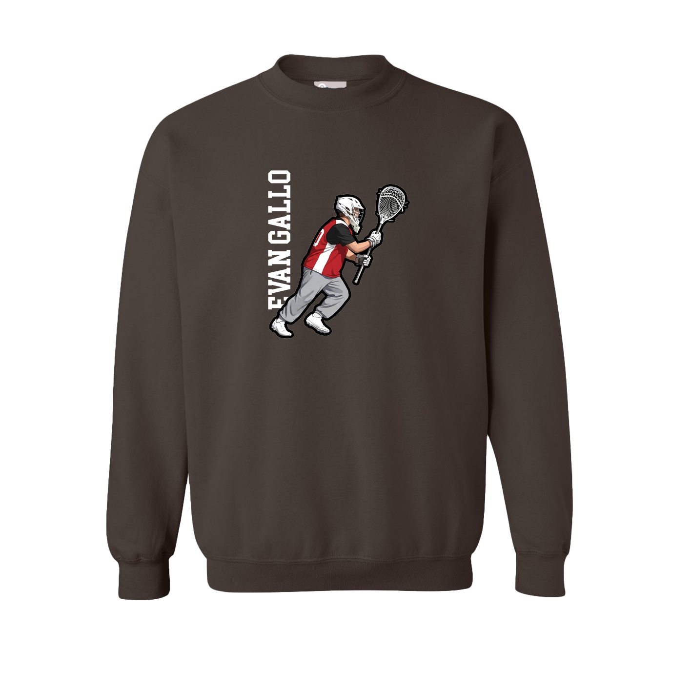 Fleece Crew — Name Vertical in Brown