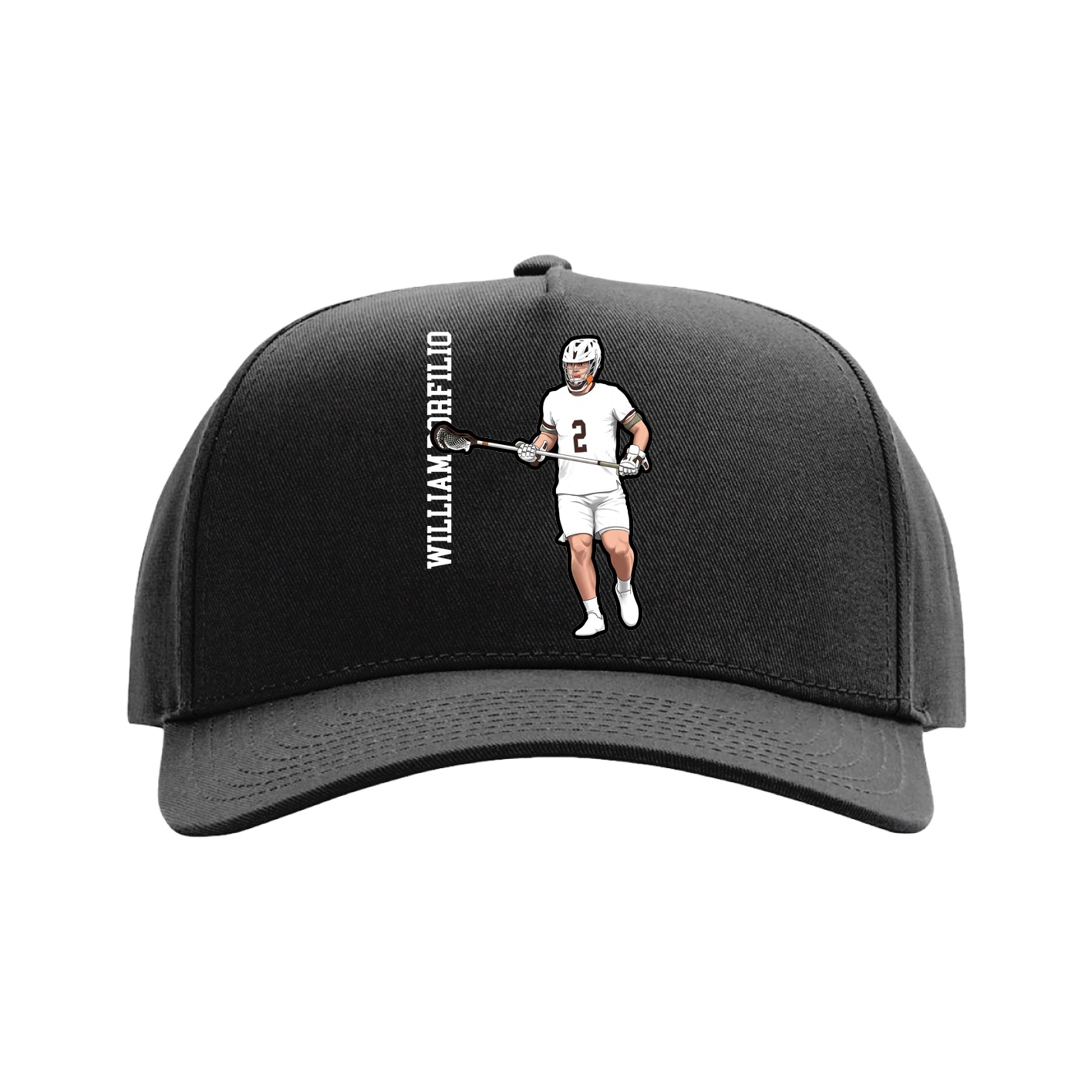 Full Fabric Five-Panel Champ Cap — Name Vertical in Black