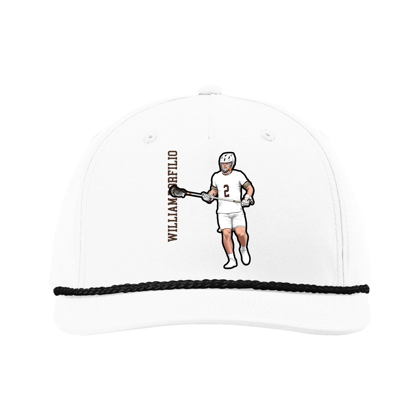 Five-Panel Classic Rope Cap — Name Vertical in White