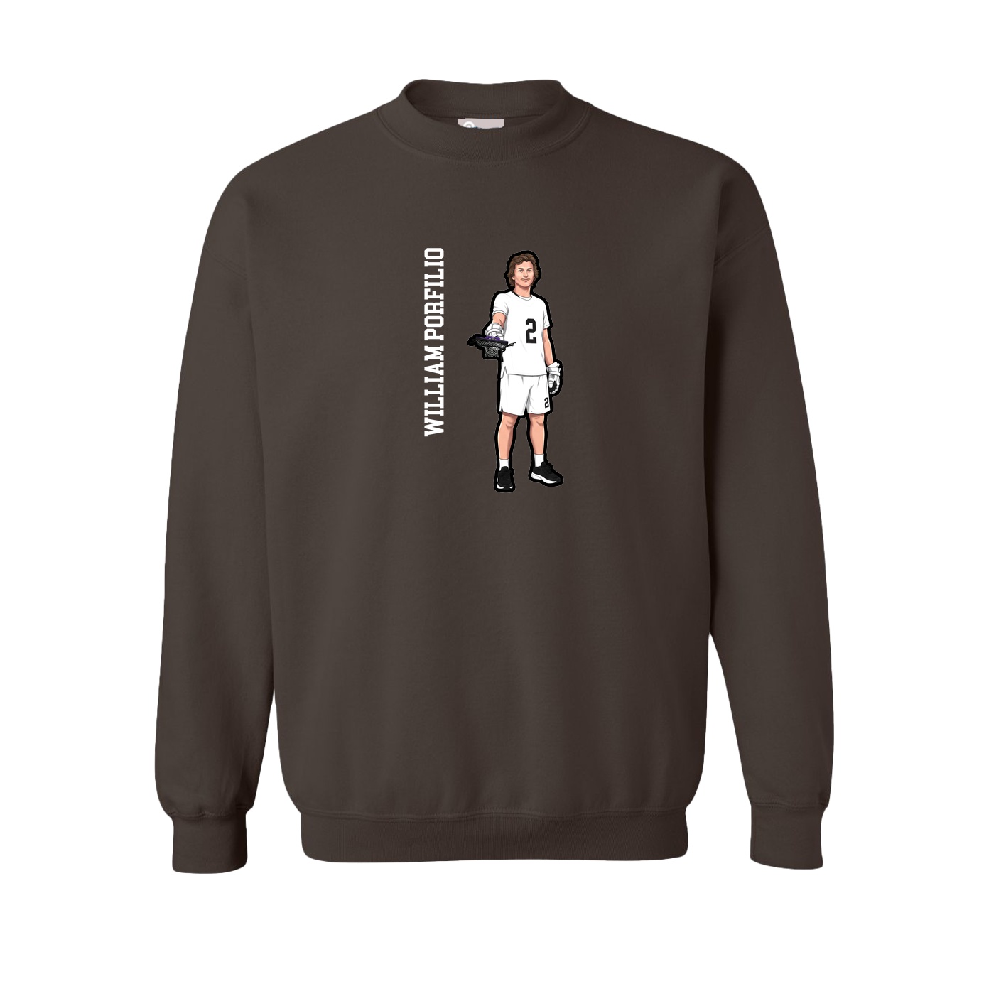 Fleece Crew — Name Vertical in Brown