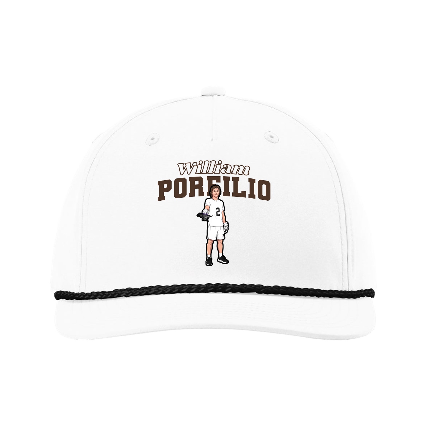 Five-Panel Classic Rope Cap — Name Arch in White