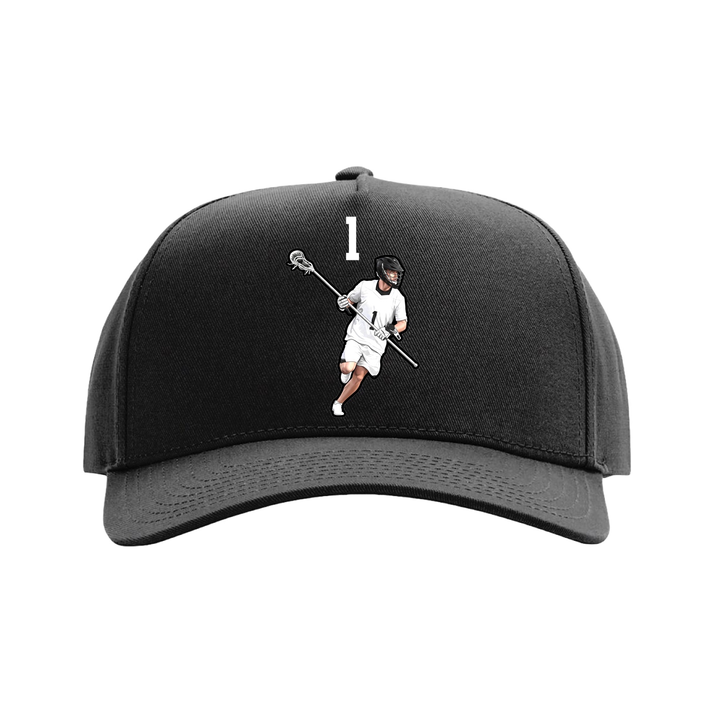 Full Fabric Five-Panel Champ Cap — Number Top in Black