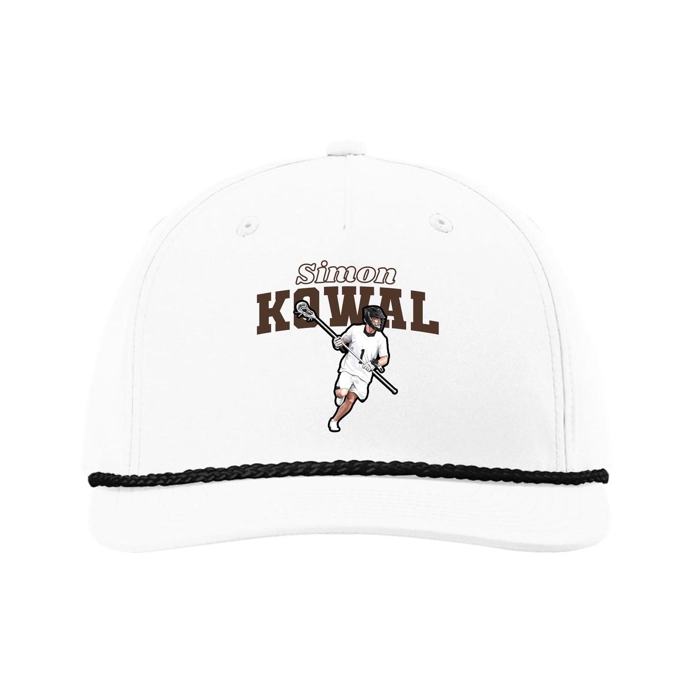 Five-Panel Classic Rope Cap — Name Arch in White