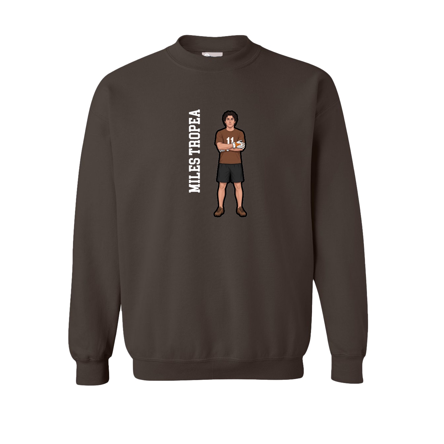 Fleece Crew — Name Vertical in Brown