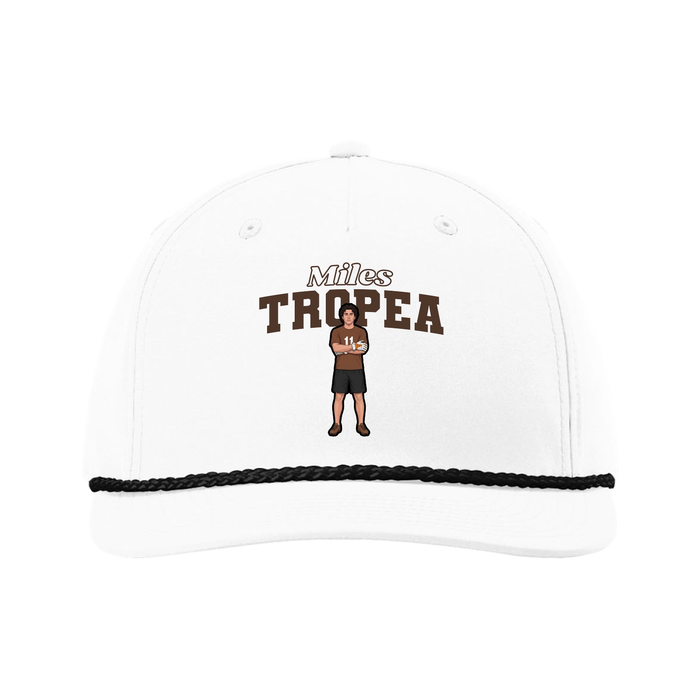 Five-Panel Classic Rope Cap — Name Arch in White