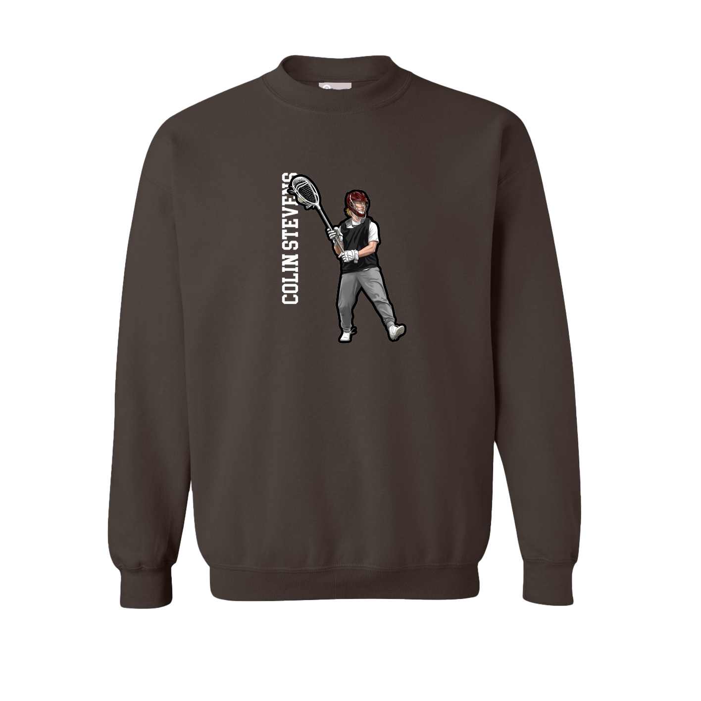 Fleece Crew — Name Vertical in Brown