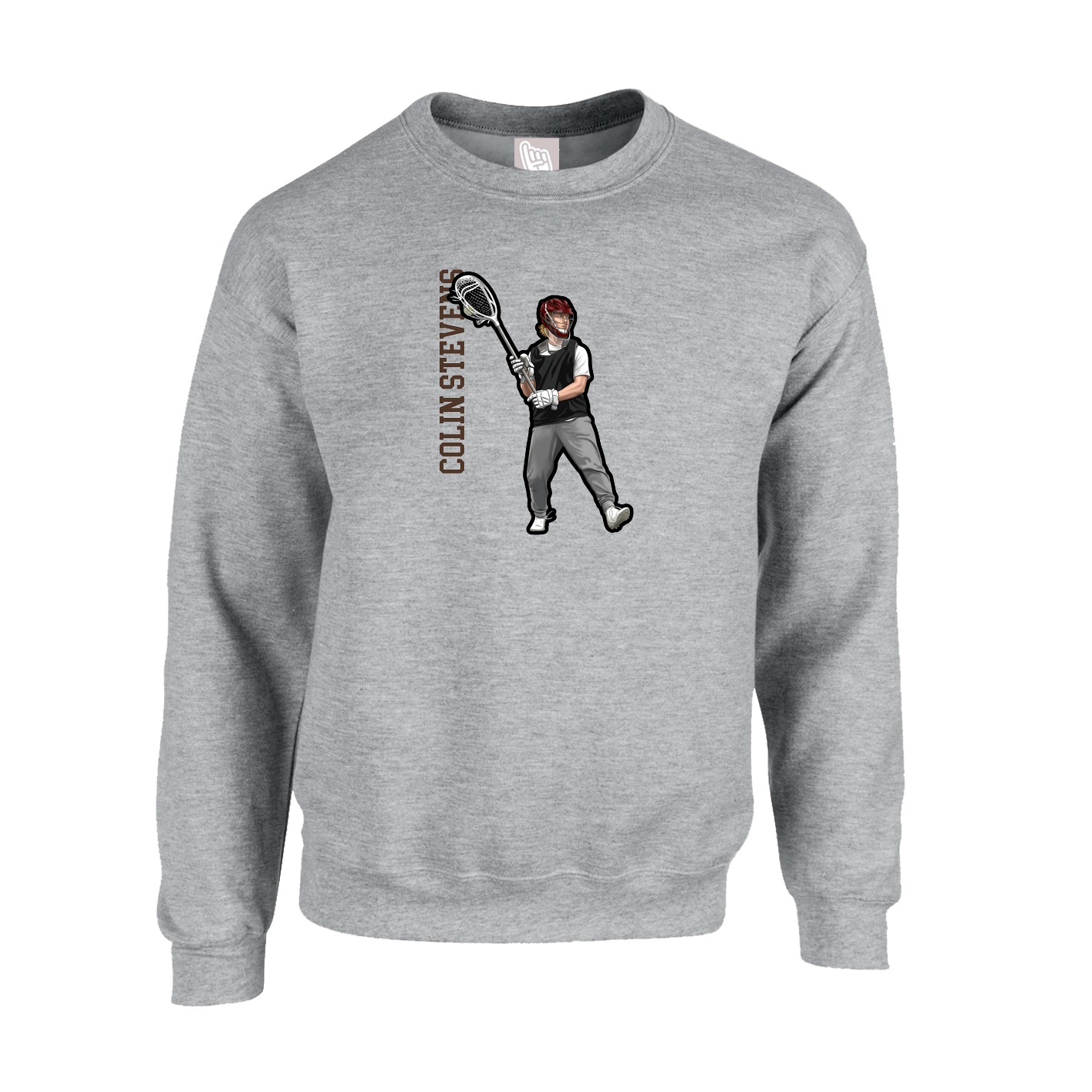 Fleece Crew — Name Vertical in Grey