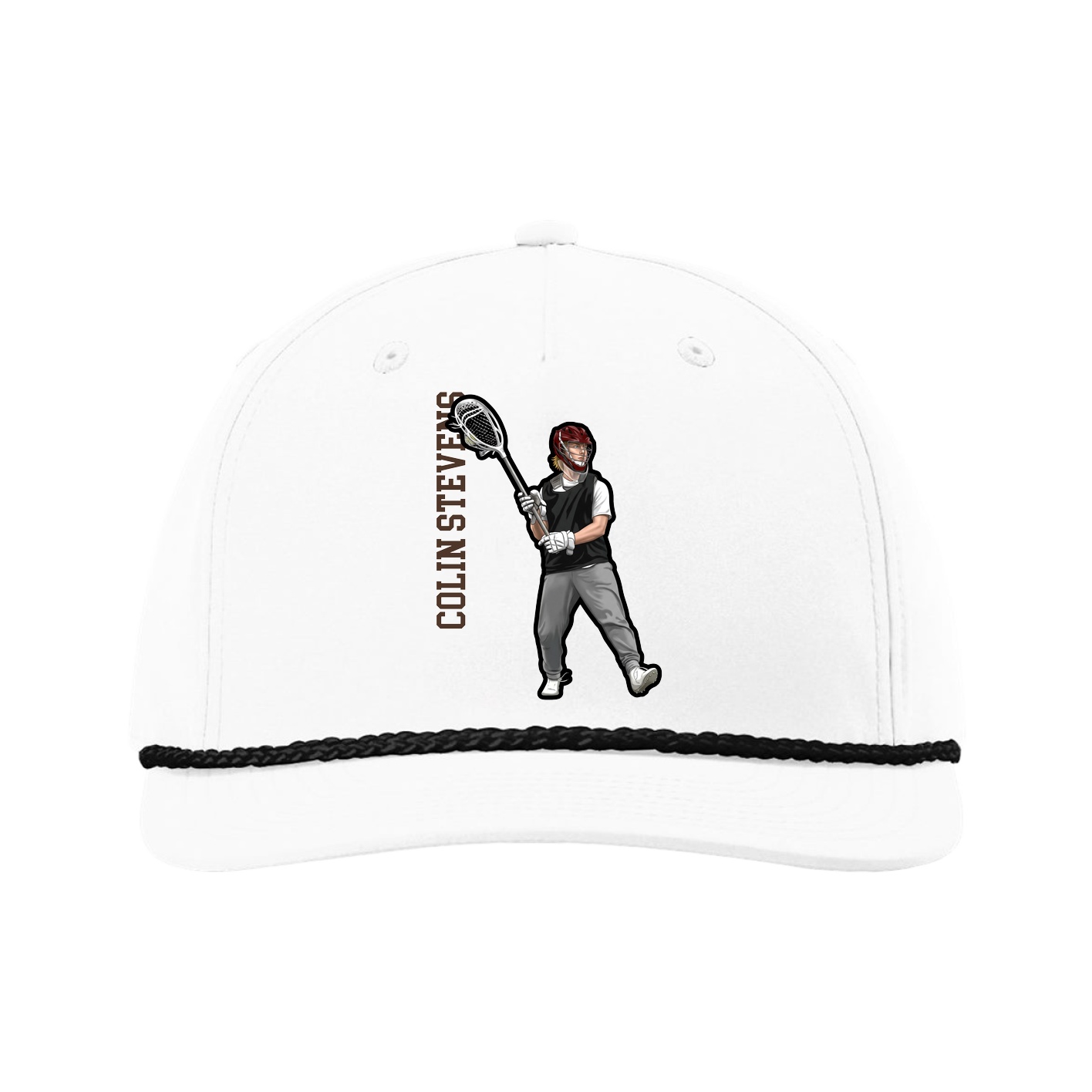 Five-Panel Classic Rope Cap — Name Vertical in White