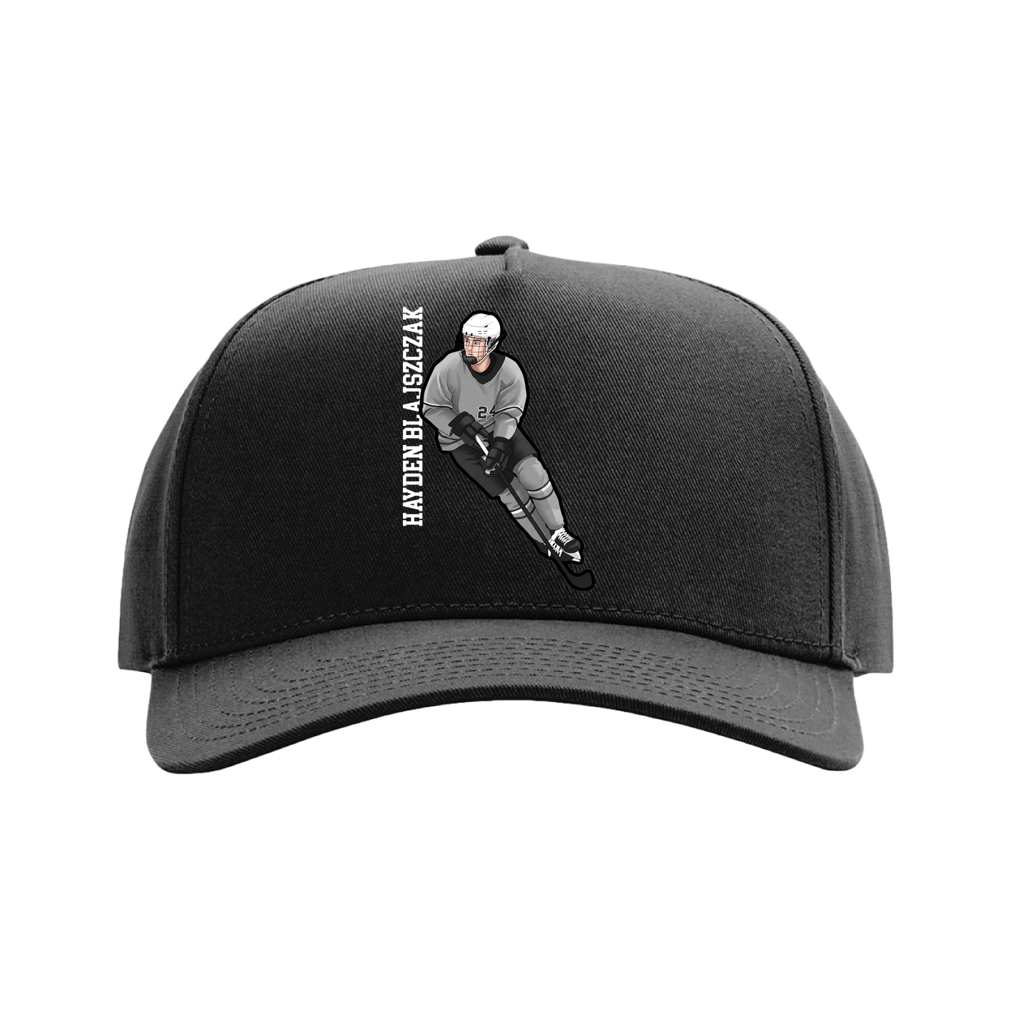Full Fabric Five-Panel Champ Cap — Name Vertical in Black