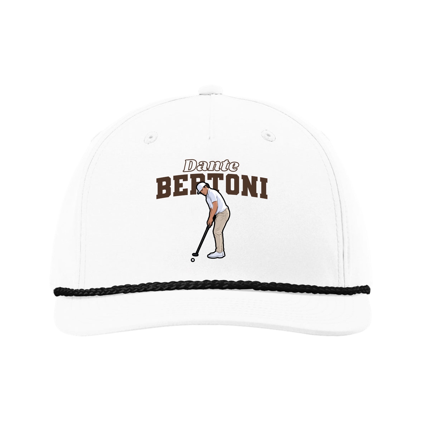 Five-Panel Classic Rope Cap — Name Arch in White