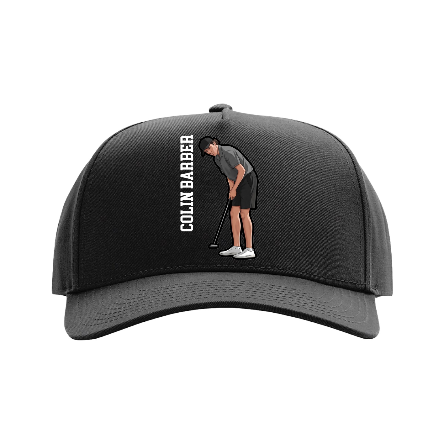 Full Fabric Five-Panel Champ Cap — Name Vertical in Black