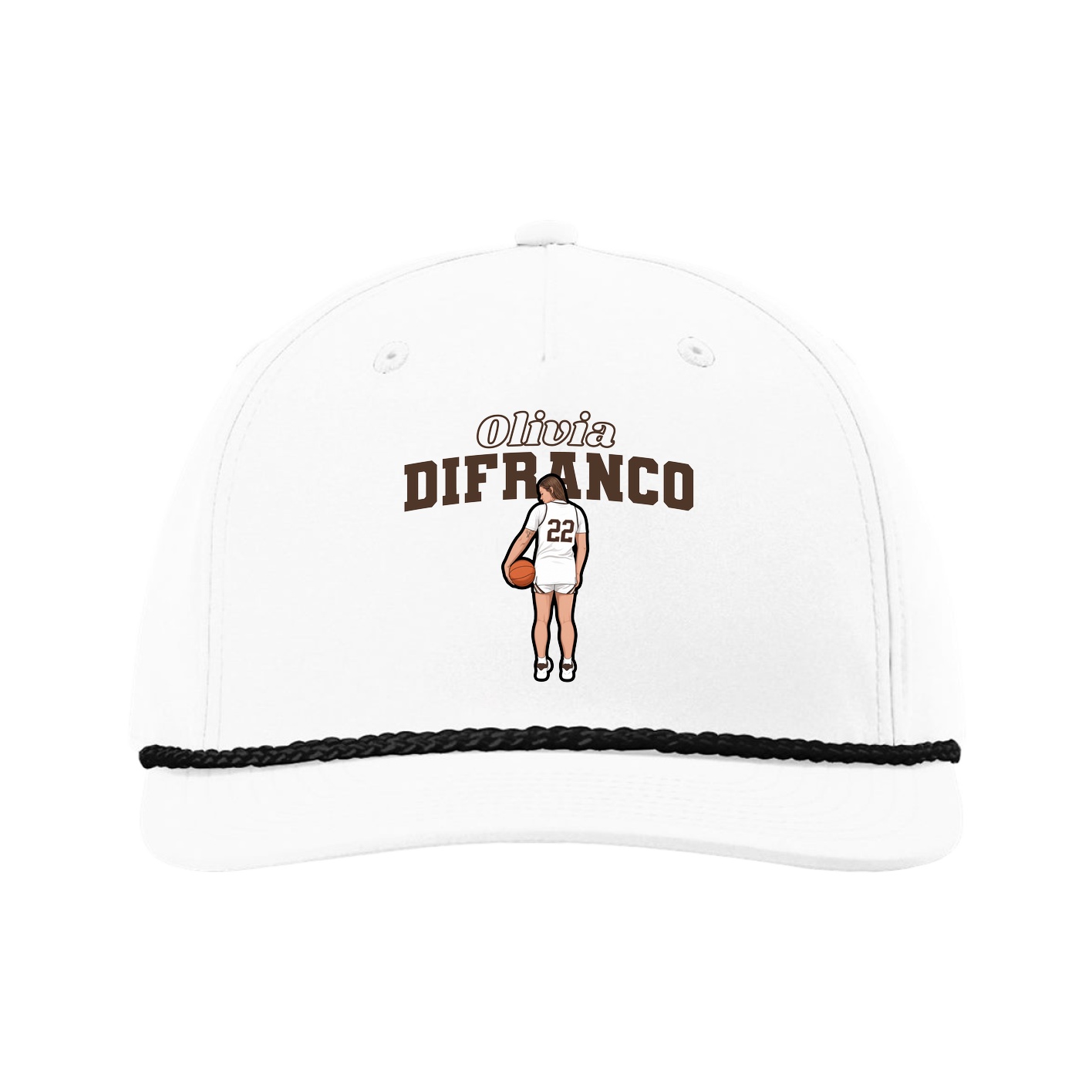 Five-Panel Classic Rope Cap — Name Arch in White