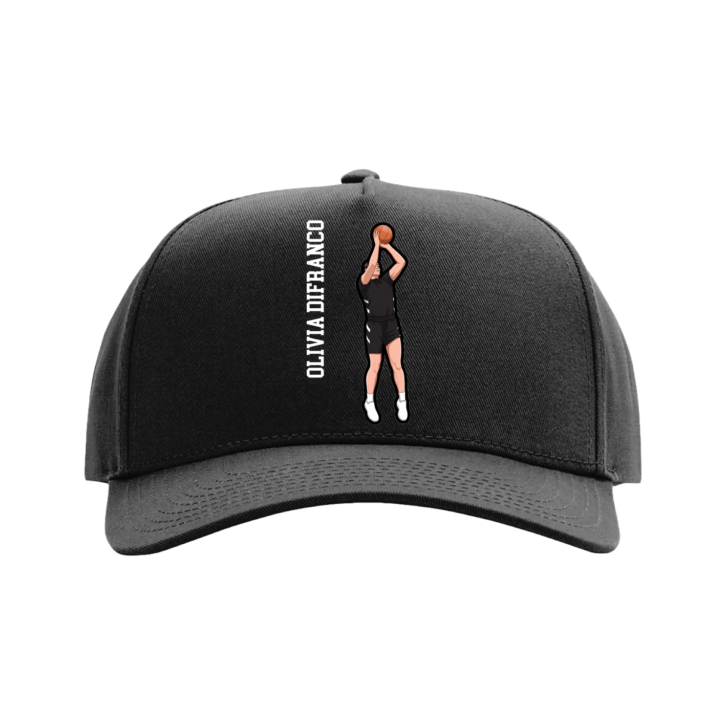 Full Fabric Five-Panel Champ Cap — Name Vertical in Black