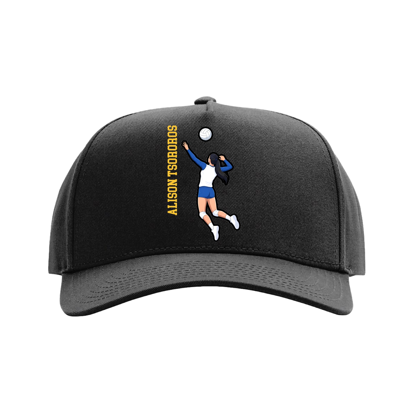 Full Fabric Five-Panel Champ Cap — Name Vertical in Black