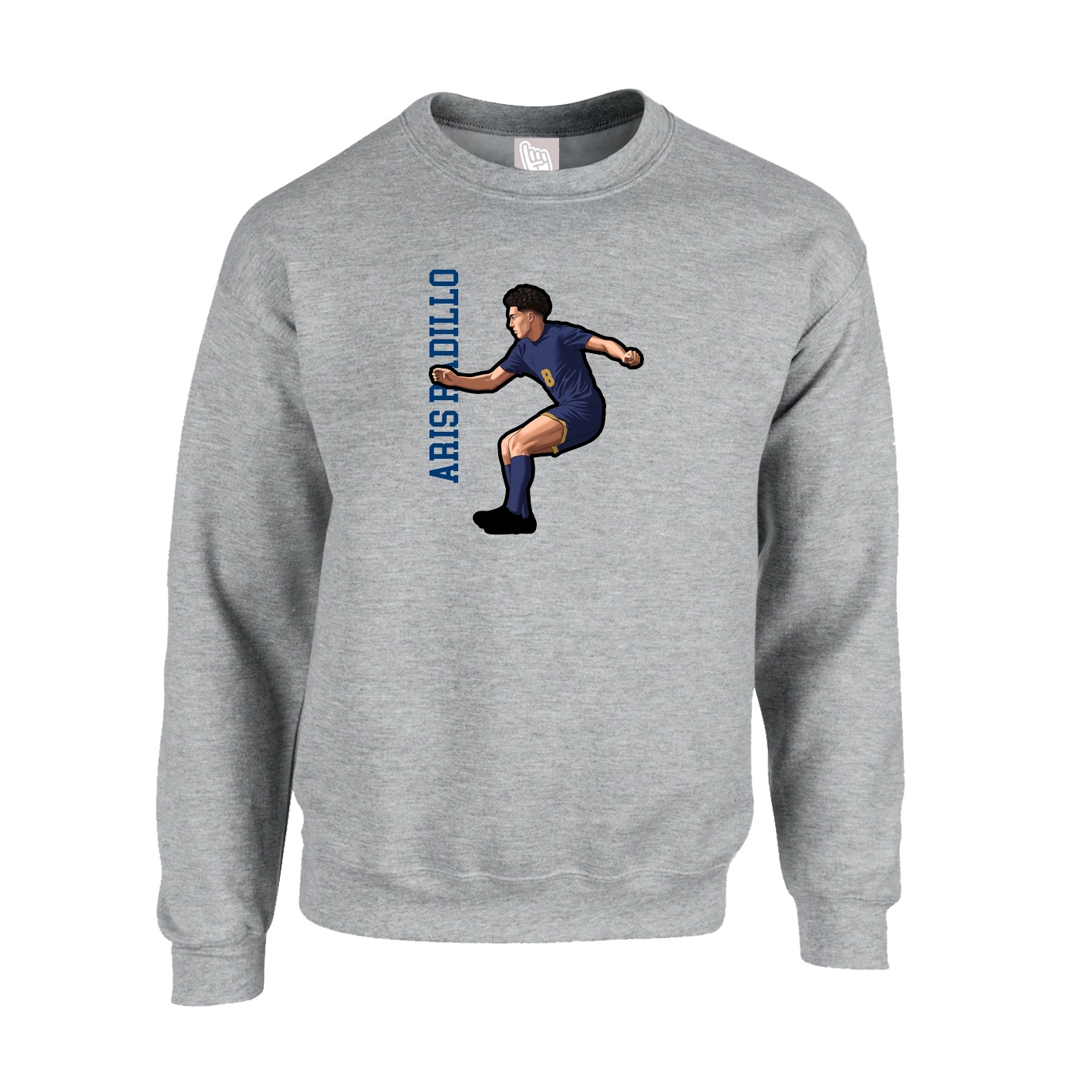 Fleece Crew — Name Vertical in Grey