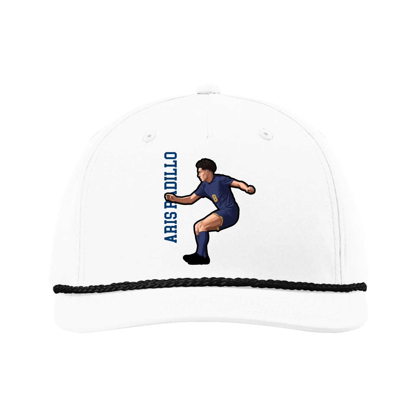 Five-Panel Classic Rope Cap — Name Vertical in White