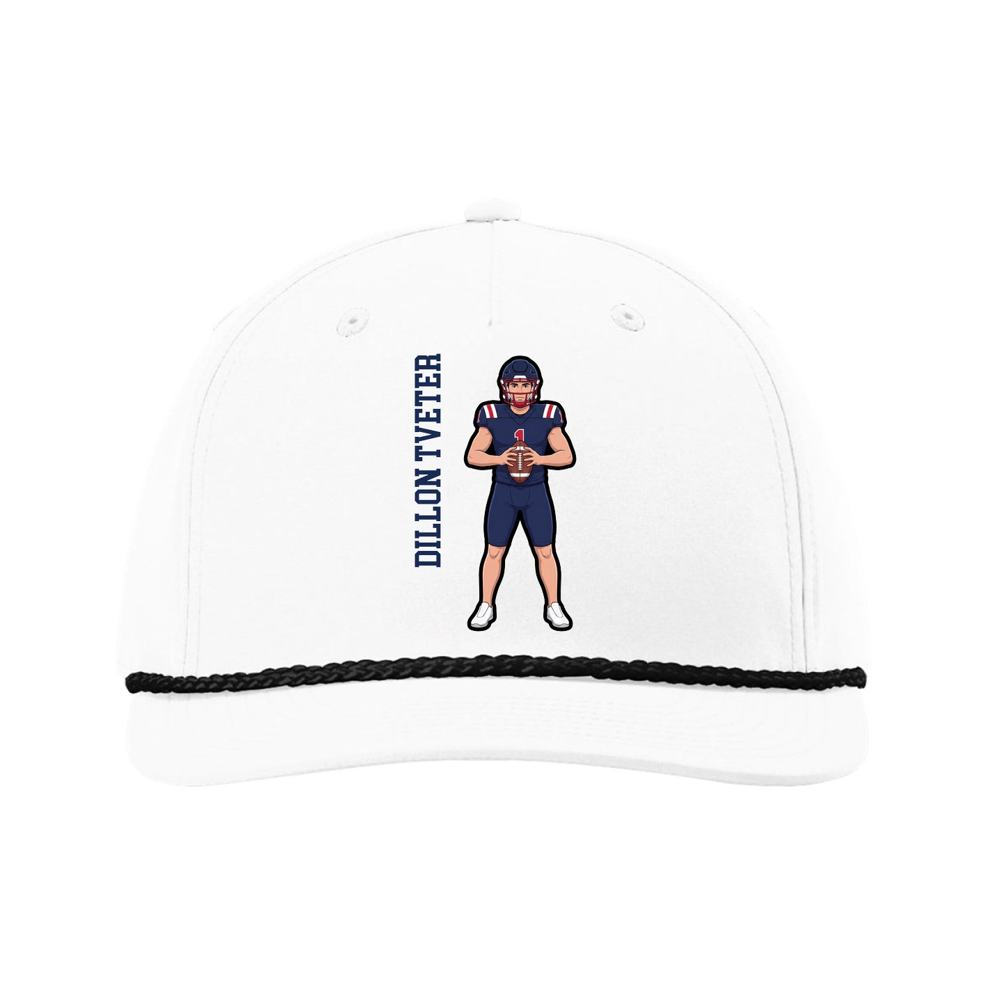 Five-Panel Classic Rope Cap — Name Vertical in White