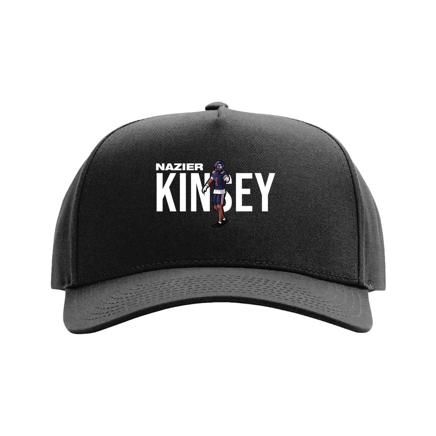 Full Fabric Five-Panel Champ Cap — Player Name in Black