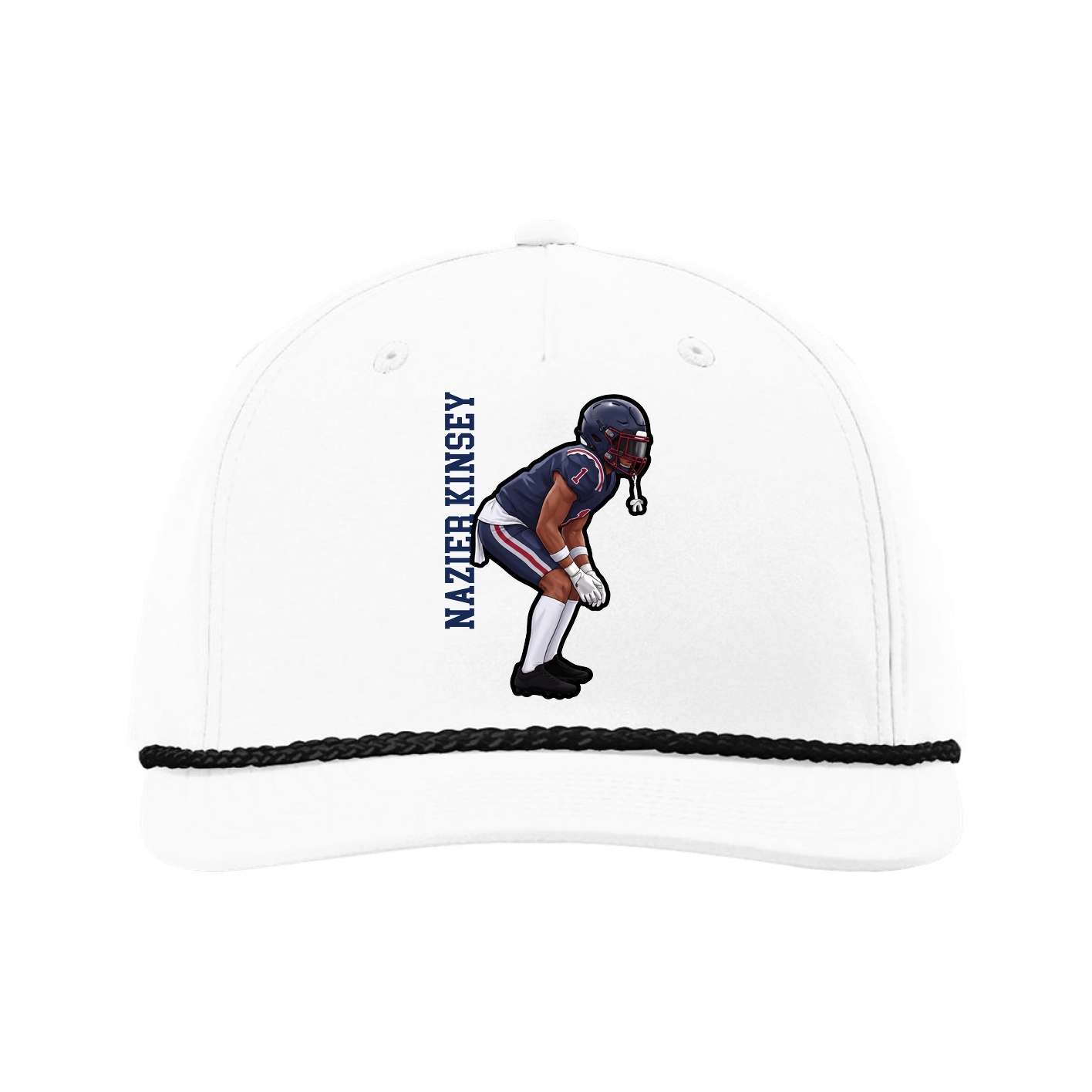 Five-Panel Classic Rope Cap — Name Vertical in White
